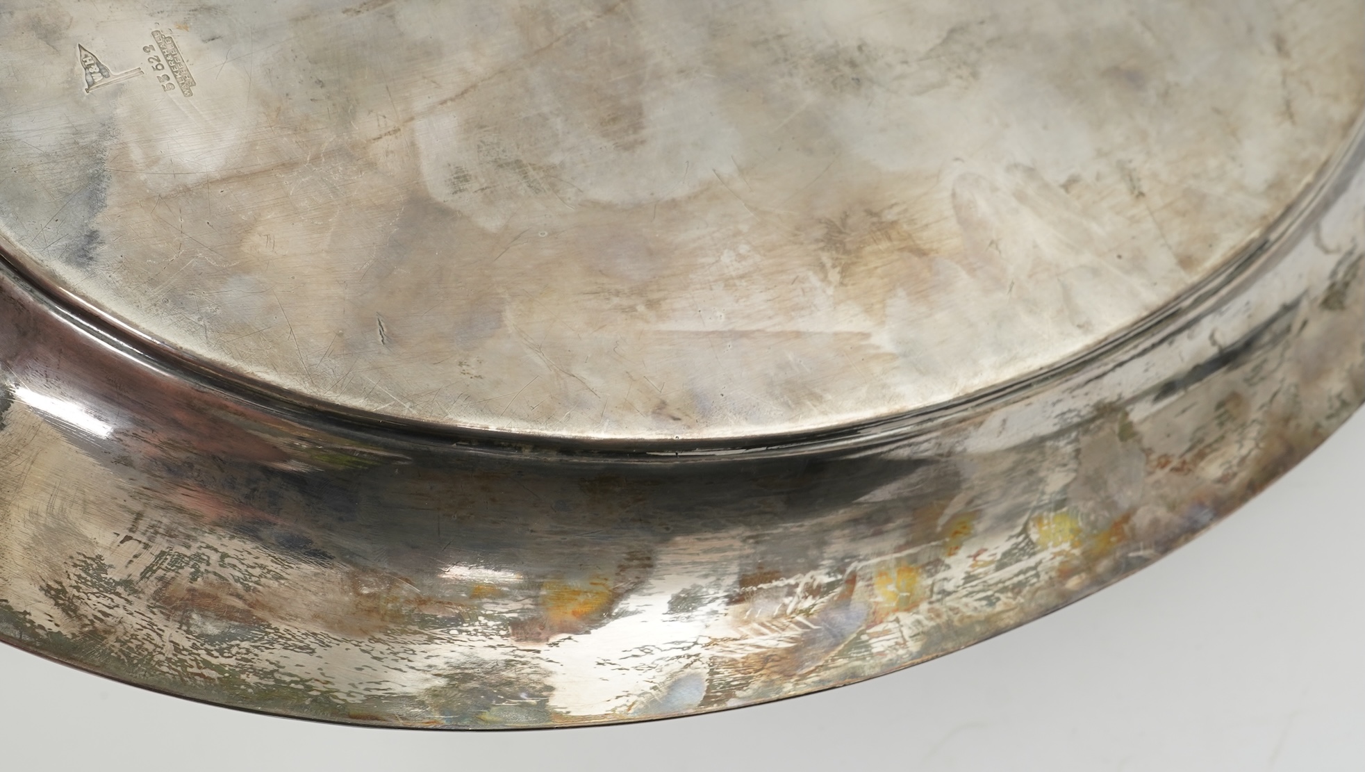A George V silver oval tea tray, by Walker & Hall